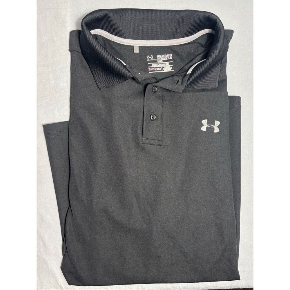 Men’s 2XL XXL Dri-Fit Under Armour Heat Gear Black Polo Shirt Golf Polo Loose Fi